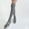 Ribbed Knit Striped Over Knee Long Socks for Women Japanese Student Sweet Bowknot Lace Splicing Thigh High Stockings