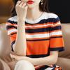 Round Neck Striped Knitted Short-sleeved Summer New Style Loose and Slim and Fashionable Versatile Round Neck Short-sleeved Top