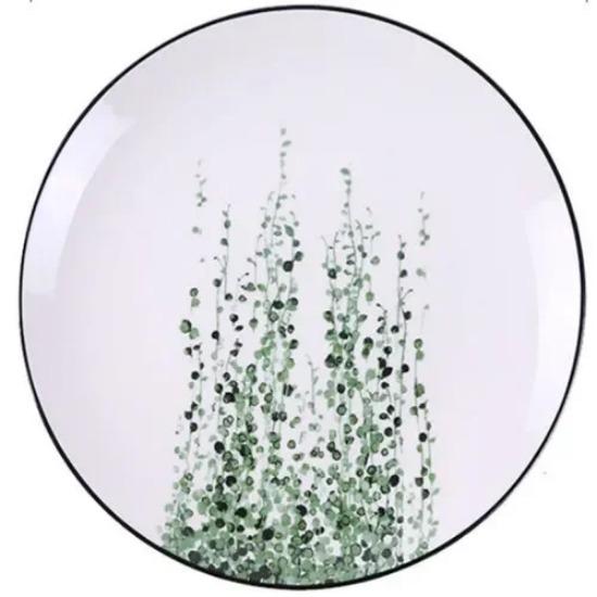 8 Inch Green Plants Ceramic Plates Dinner Porcelain Dessert Plate Beef Dish Fruit Plate Cake Tray Food Ceramic Tableware 1pc
