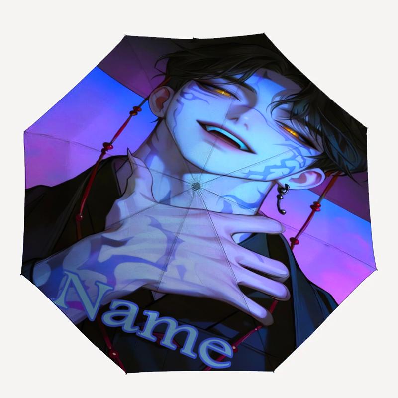 Ombrello Automatico Personalizzabile con Nome, Tema Cacciatori di Demoni KPop, Leggero e Portatile, 8 Stecche, Perfetto per Viaggi all'Aperto, Compleanni, Natale, Regali.