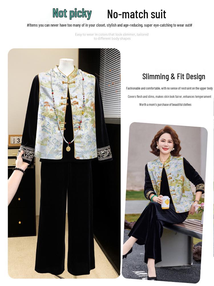 2026 New Chinese Style Spring Suit: Three-Piece Set for Middle-Aged and Elderly Women