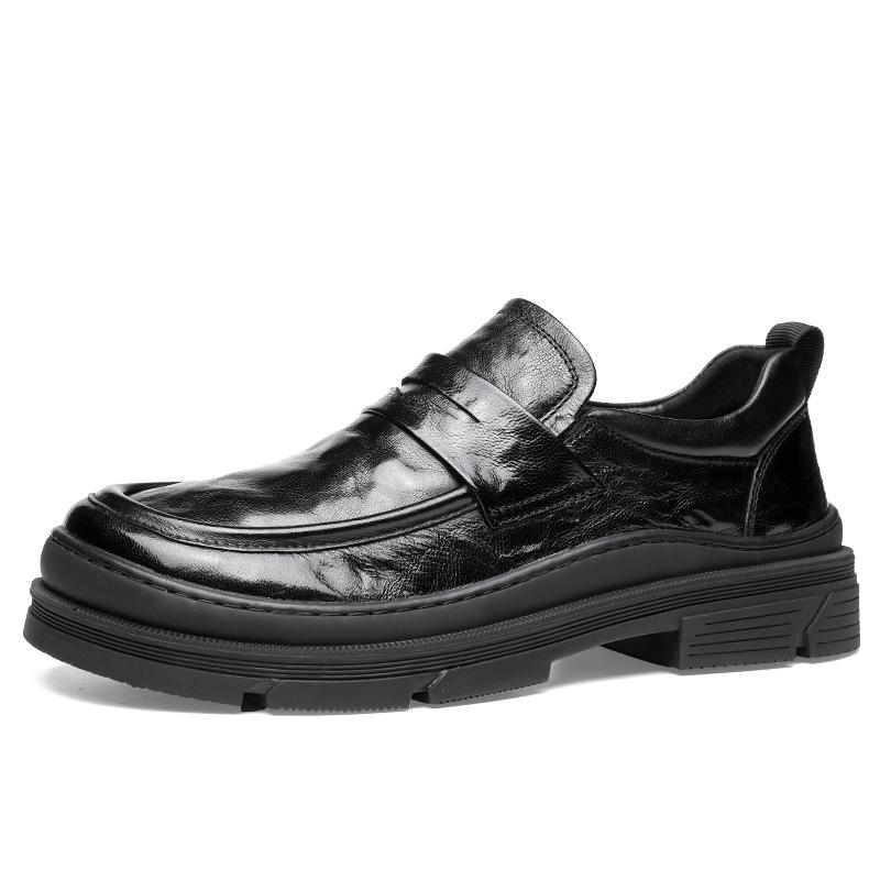 2025 Men's Leather Shoes with One Foot British Style Loafers Genuine Leather Business Trend Leather Shoes Men's Casual High Sense