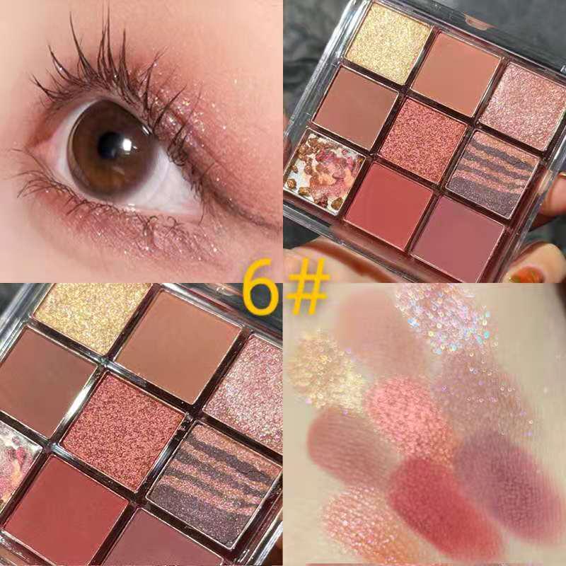 DIKALU 9-Color Earth Tone Eyeshadow Palette - Shimmer & Matte, Transparent Douyin Style.