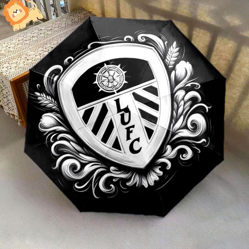 1 Paragüas Plegable Automático - Diseño de Patrón del Leeds United Football Club, Portátil y Plegable con 8 Varillas, Regalos de Navidad y Cumpleaños