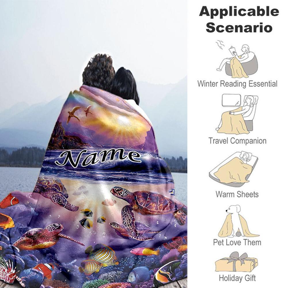 Purple Turtle36 Customize Text Blanket Lightweight Customizable Blanket Soft Warm Cozy Suitable for Office Chair Seaside Bed Living Room