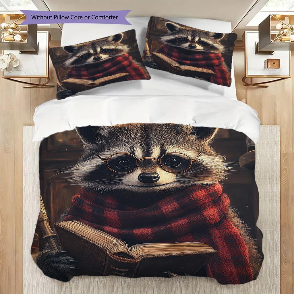 Magic Raccoon Pattern Bedding Quilt Set Quilt Cover Pillowcase Home Decoration Birthday Gift (1 * duvet cover + 2 * pillowcase, without core)