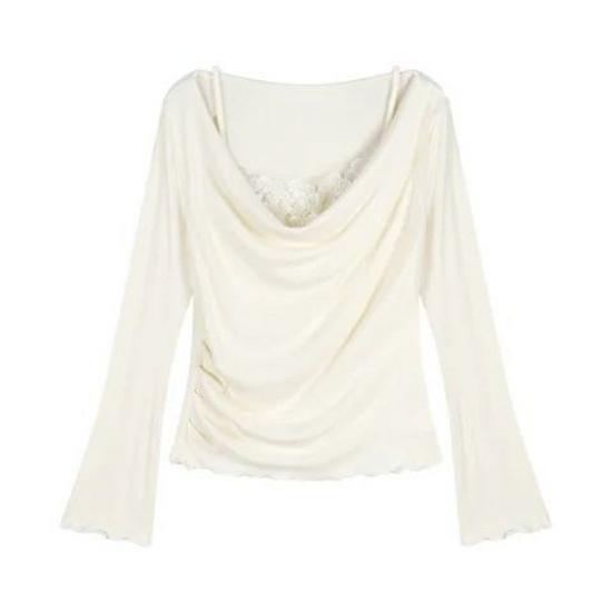 2024 Slim Fit Floral Camisole with Long Sleeves - Elegant, Stylish Patchwork Design for Autumn/Winter