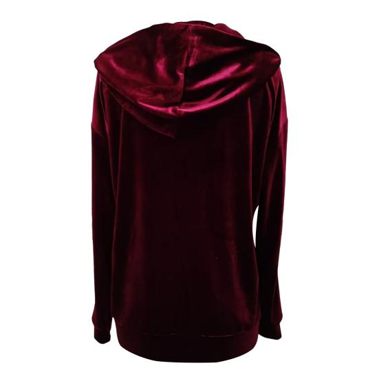 Samt Kapuzenpullover für Damen Oversized Langarm Zip-Up Hoodie Lässige Herbst Veloursjacke mit Taschen