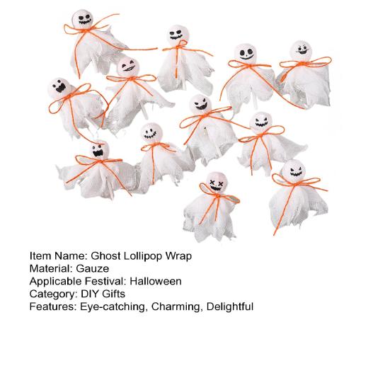 12 Pcs Halloween Ghost Lollipop Wrappers White Cloth Ghost Candy Wrappers for Homemade Candy DIY Trick or Treat Party Decoration