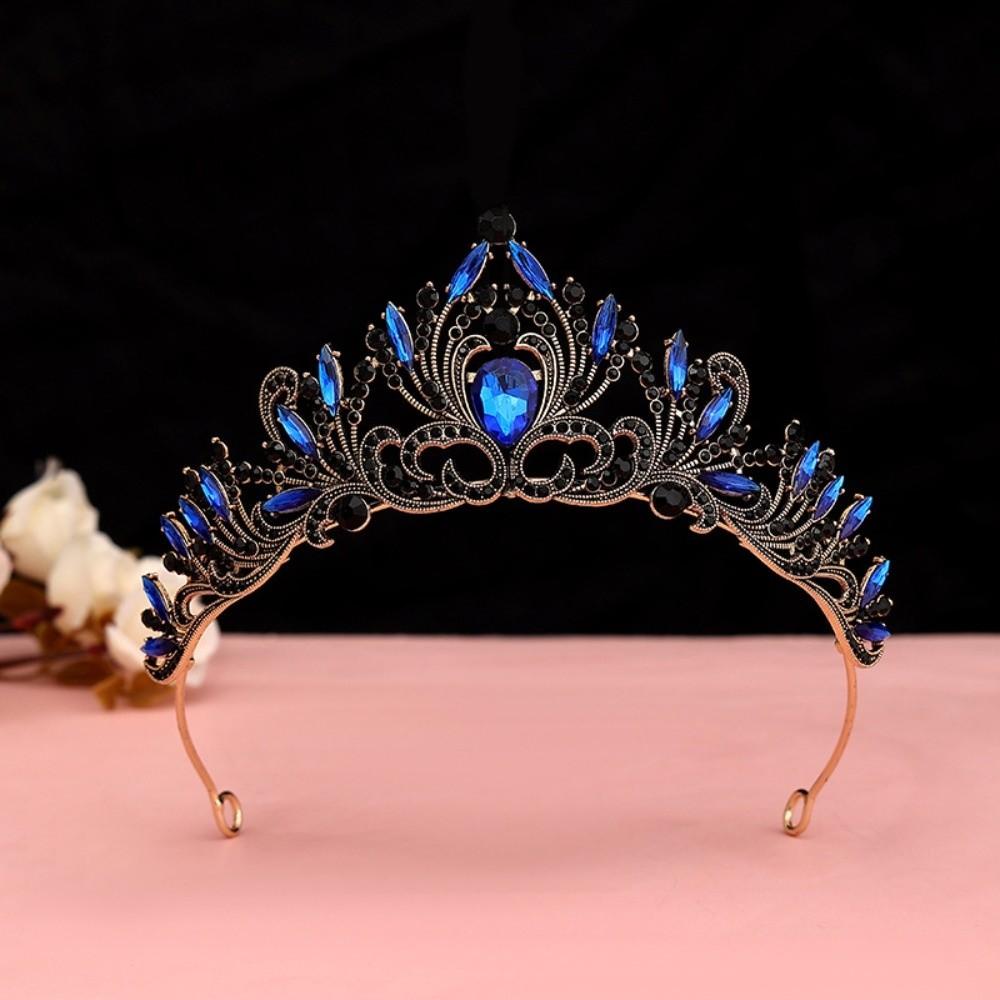 Vintage Baroque Crown Antique Bronze Princess Rhinestone Tiara  Birthday Head Jewelry