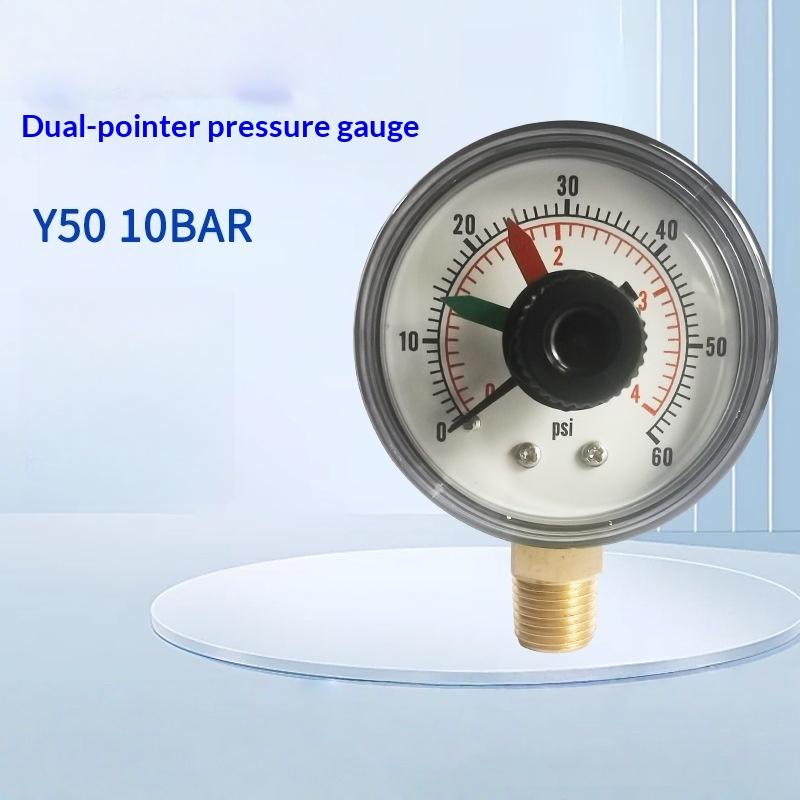 0-60 PSI Y50 Dual Dial Pressure Gauge for Air Water Oil Robust and Precise