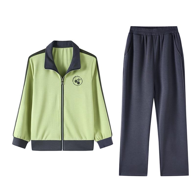Stylish Colorblock Sportswear Set for Women - Perfect for Spring and Autumn Middle-aged Mothers: Jacket and Pants Two-Piece for an Age-Reducing Look