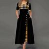 Casual Women Irregular Plaids Button Maxi Dress Half Sleeve Plus Dress Size