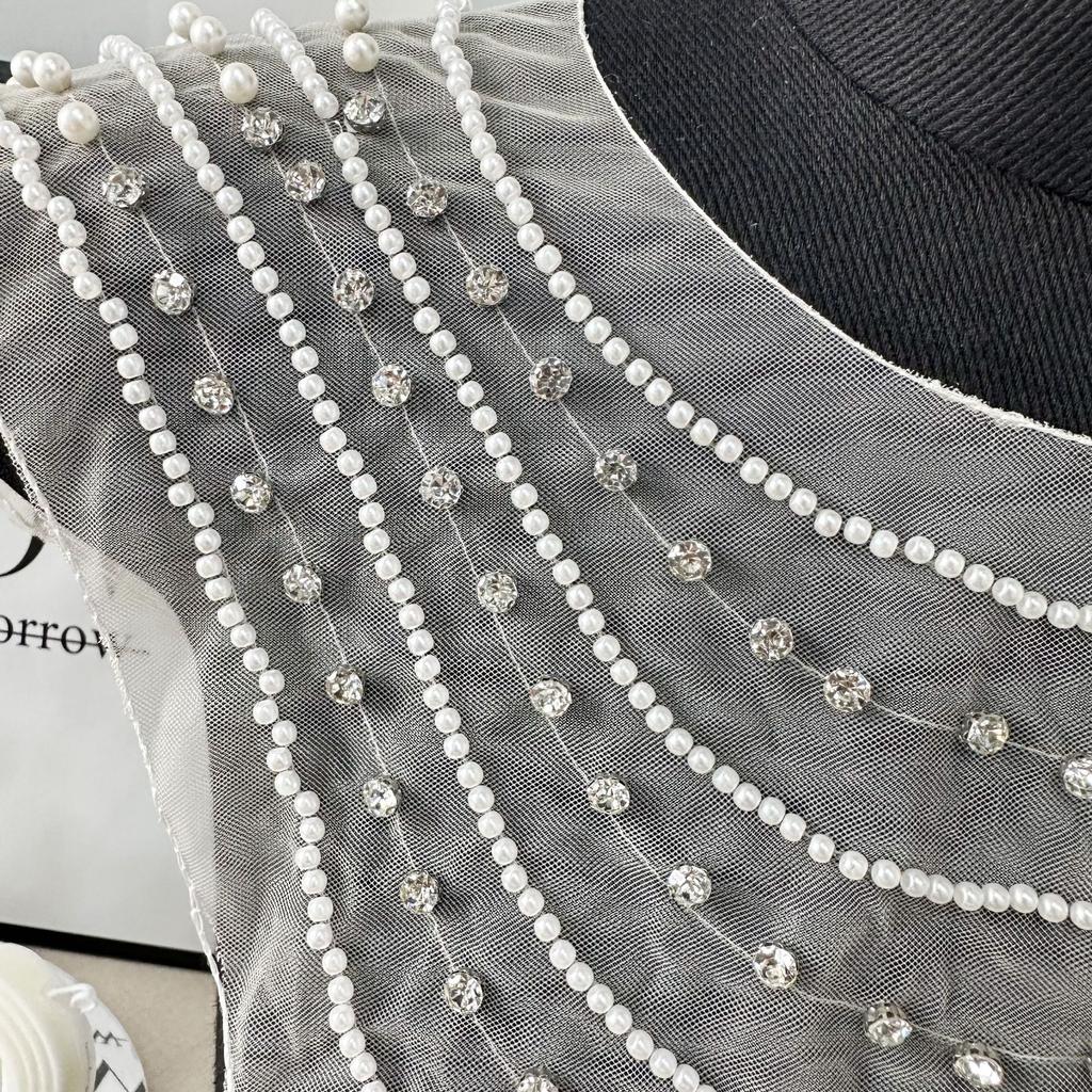 Accessoires DIY Handgefertigt Pattenfront Kragen Accessoires, Weißperlen Dekorativer Kragen Damenkleid Ausschnitt Accessoires Kragen Blume