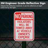 GicnKeuz Large No Parking Signs,18x12 Inches Violators Will Be Towed Away at Vehicle Owner's Expense Signs, Engineer Grade Reflective Aluminum, Fade