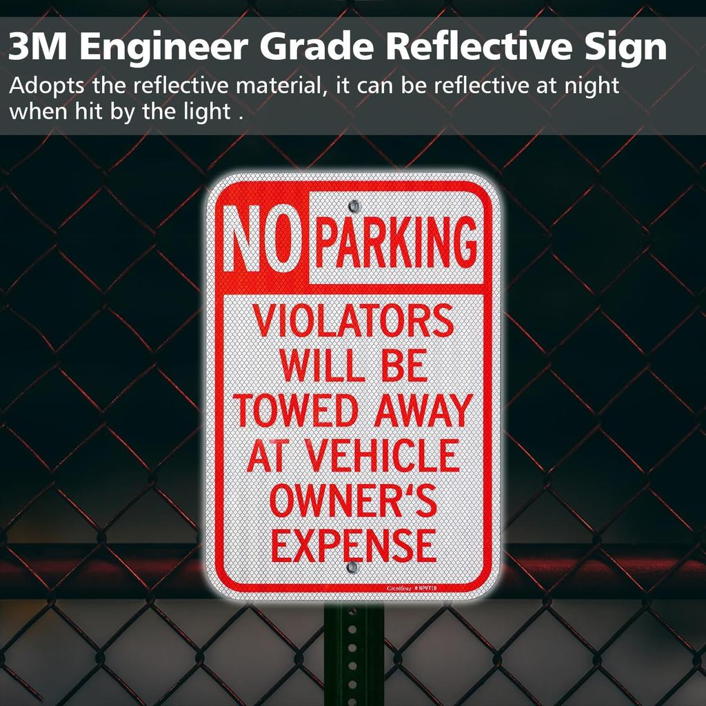 GicnKeuz Large No Parking Signs,18x12 Inches Violators Will Be Towed Away at Vehicle Owner's Expense Signs, Engineer Grade Reflective Aluminum, Fade