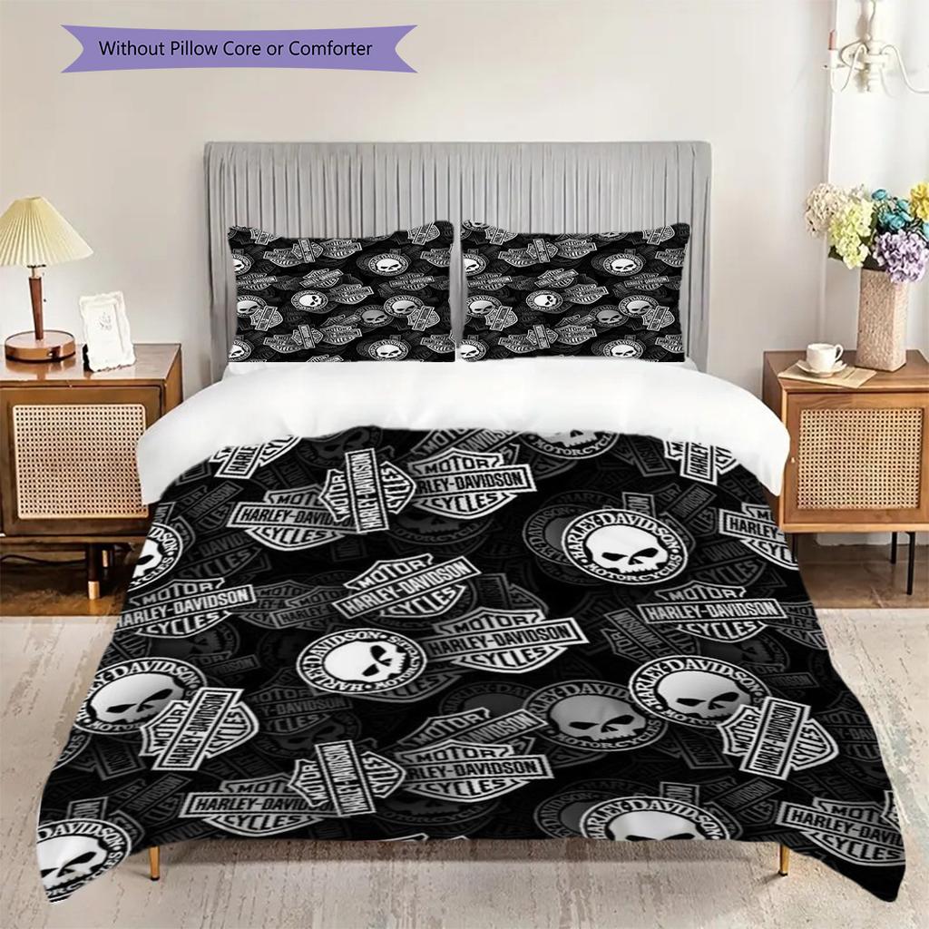 Biancheria da letto vintage Harley-Davidson con bandiera americana(1 * copripiumino + 2 * federa, senza nucleo) Set biancheria da letto Regalo di Natale per compleanno Morbido e confortevole