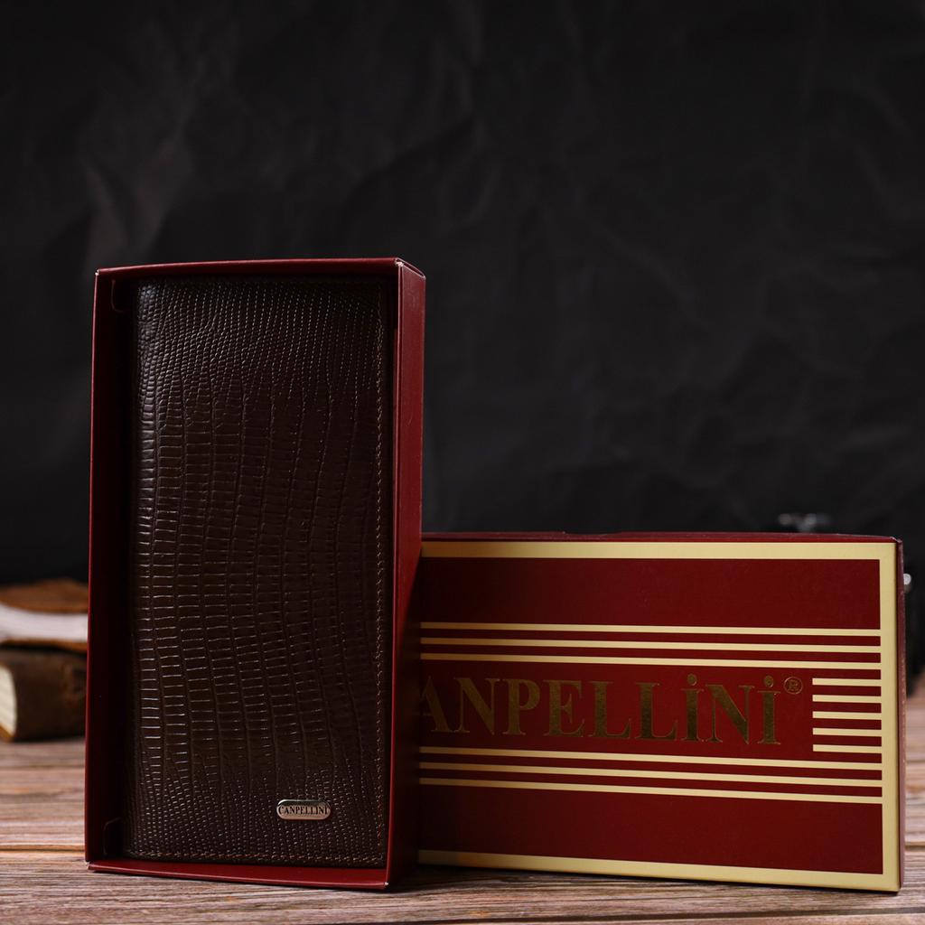 Textured Men's Vertical Wallet Made of Genuine Leather with Embossed CANPELLINI 21899 Brown