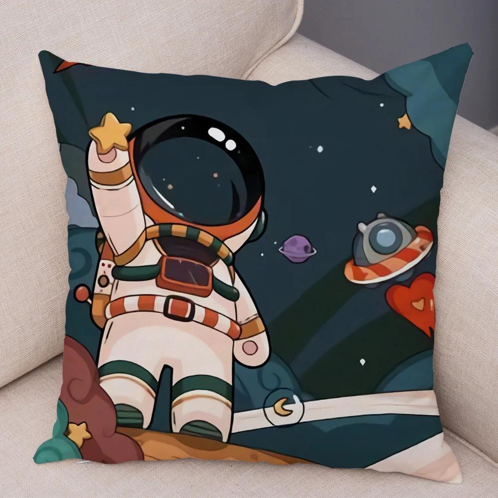 Cartoon Astronauten Kissenbezug Weicher Plüsch Dekor Kosmischer Himmel Kissenbezug für Sofa Zuhause Auto Doppelseitiger Druck Kissenhülle Kinderzimmer