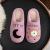 Women's Winter Cute Cartoon Smiley Face Cotton Slippers - Plus Size, Moon Clock Design.