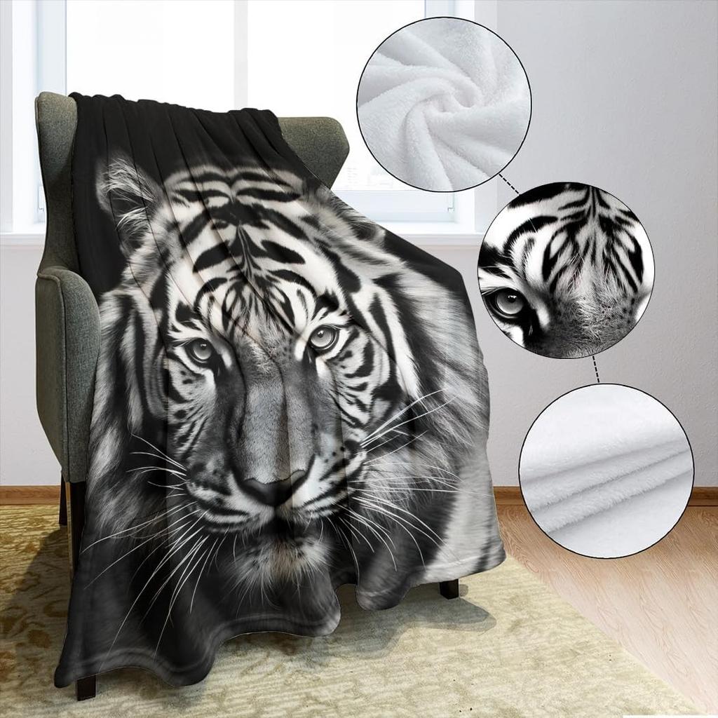 Weißer Tiger Überwurf Dünne Decke Tiere Bedruckt Leicht für Sofa Heimdeko Geschenk für Löwen Tiger Elch Bären Hunde Katzen Liebhaber