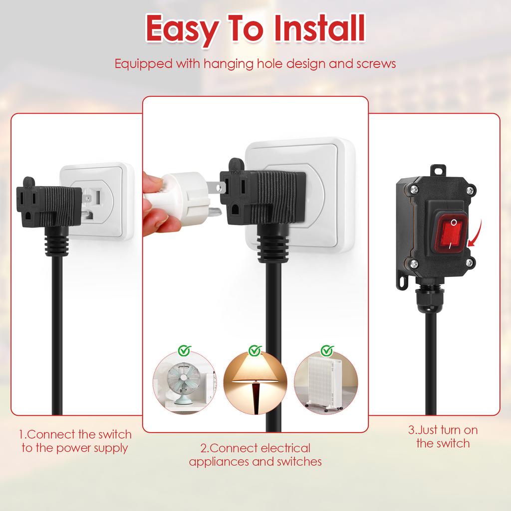 Inline Cord Switch with 3.61FT 14AWG Cable Piggyback Plug Waterproof Extension Cord 20A-250V Inline Power Switch for Appliance E