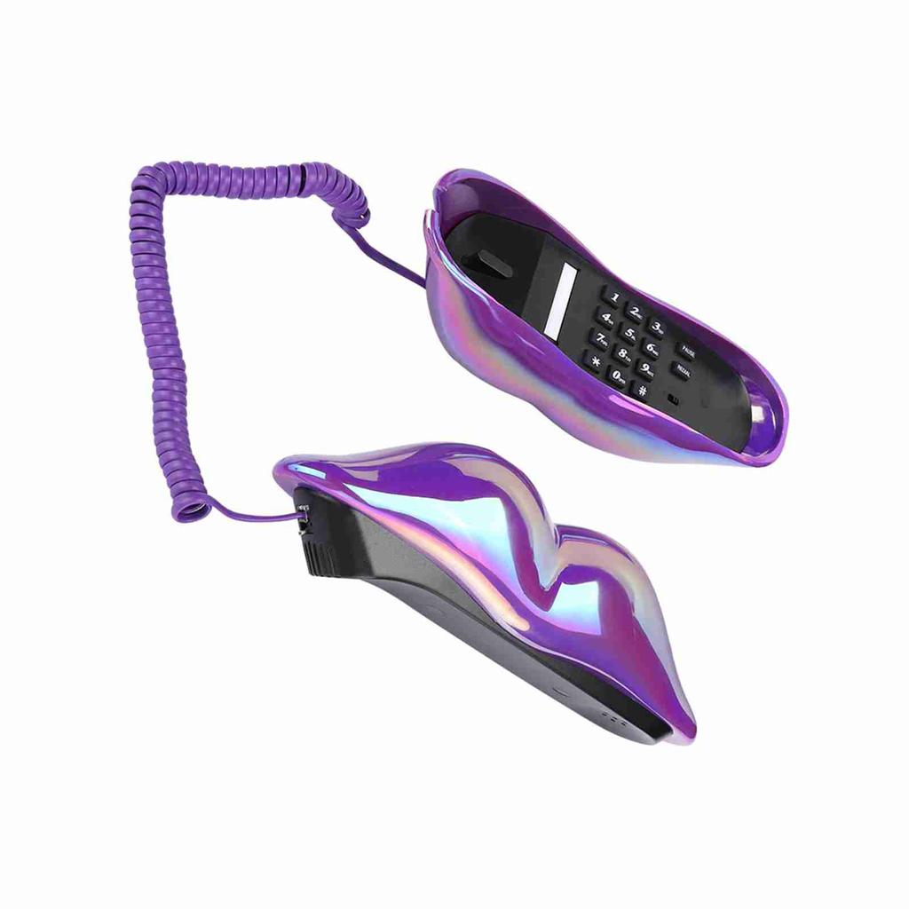 Creative Purple Lips Telephone Electroplate Desktop Landline Phone for Home Office