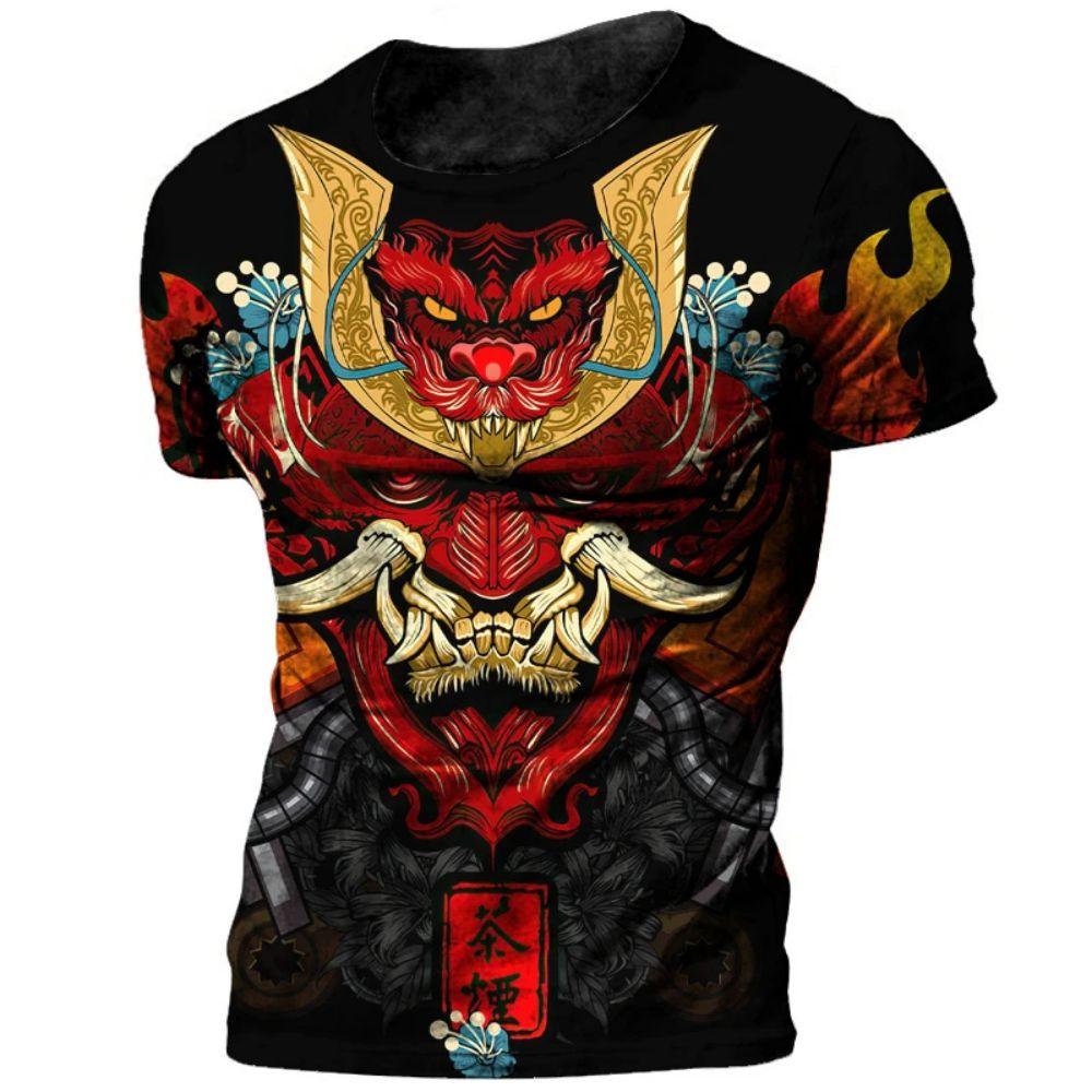 Japanepe Samurai T-shirt Men Japan Style Print Short Sleeve Tops Tees Casual Retro Boys T Shirt Oversized Vintage Men's Clothing