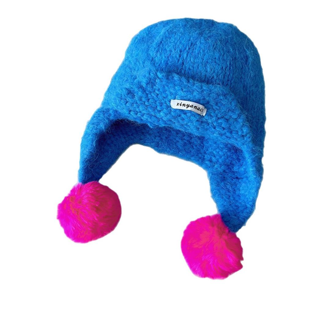 Colorful Wool Ball Knitted Woolen Hat for Women To Keep Warm in Autumn and Winter Korean Style Ear Protection Lei Feng Hat That Looks Smaller