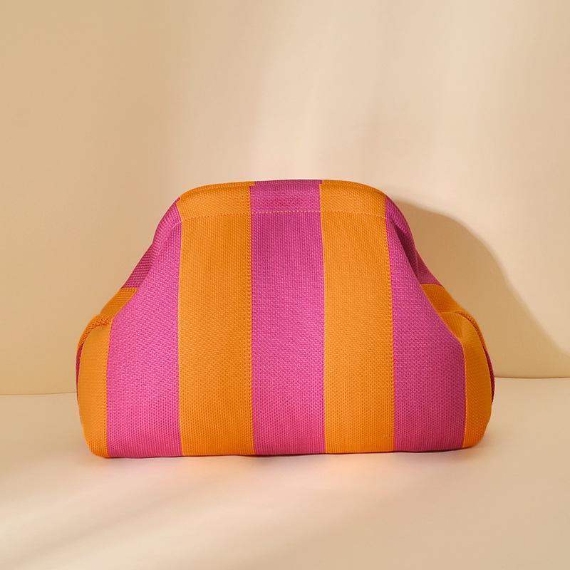 Pochette a Maglia Rigata - Borsa da Giorno Capiente per Trucco e Oggetti Essenziali