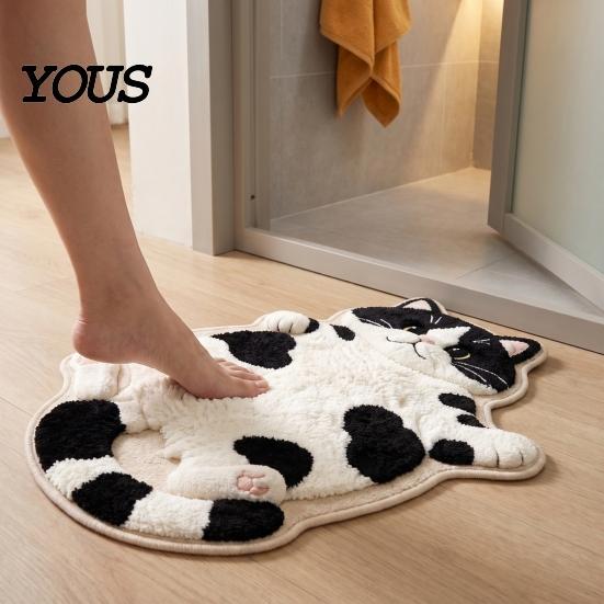 Warm Decorative Floor Pad Sleeping Cat Entrance Rug, Cozy Plush Door Mat, Cute Kitten Small Mat Absorbent Area Rug for Entryway Bedside Bedroom