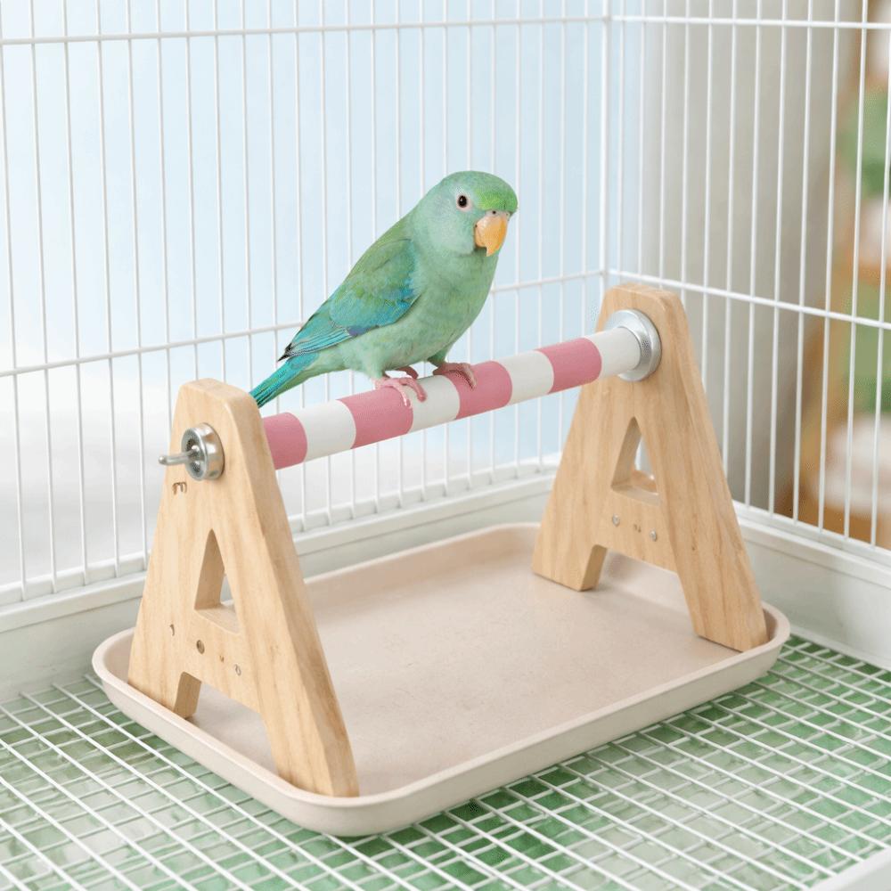Stable Wooden Bird Platform with Tray Cockatiel Grinding Sticks Cage Use