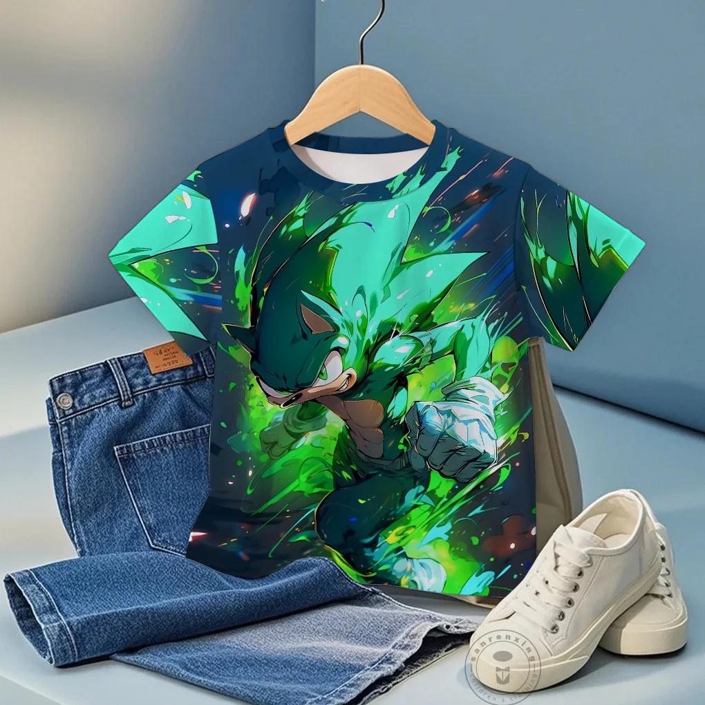 Sonic Kawaii Cotton T Shirt Kids Printed T-Shirt Top Street Fashion Graphic Tshirts For Boys/Girls Breathable Casual Tees