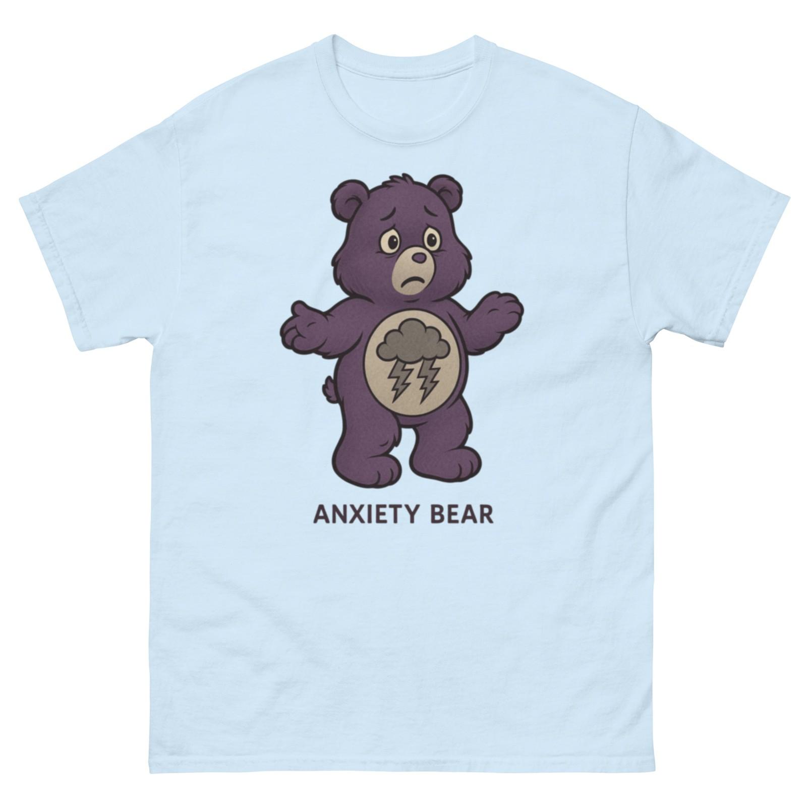 Unisex Anxiety Bear Tee, Funny Care Bear T-Shirt Mens Womens Tees Top, Care Bear Inspired Tee L