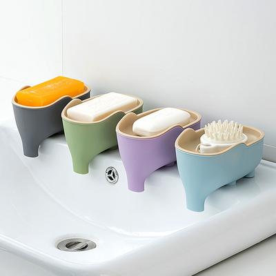 4pcs Soap Box Double Layer Creative Cute Elephant Soap Dish Bathroom Accessories Home Decorative Waterproof Drain Rack 135
