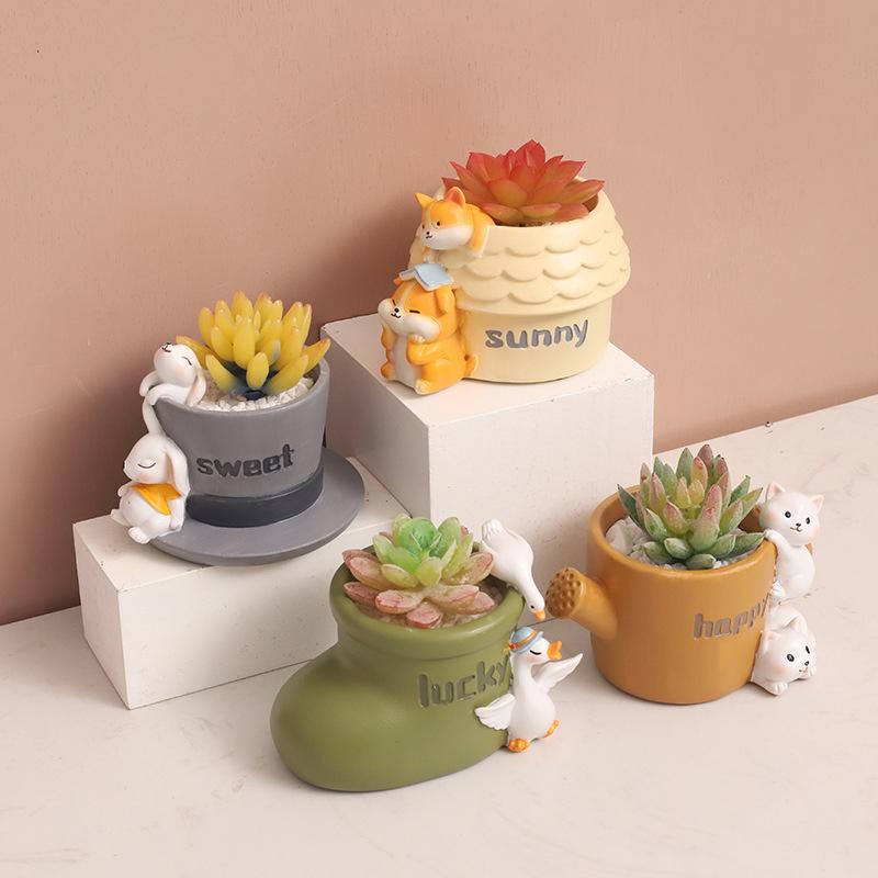Cute Animal Resin Flower Pot Succulent Pot Planter Home Decor Desktop Ornaments Bonsai Plant Pot Garden Decoration