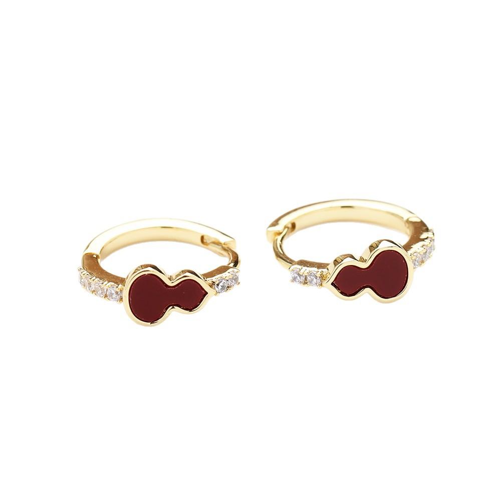 New Chinese style red gourd gold electroplated small ear buckle temperament versatile diamond set small earrings women's stud earrings