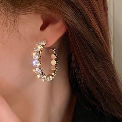 Sterling Cubic Zirconia Örhängen för Kvinnor Metall Guldfärg Cirkelörhängen Modern Mode Damsmycken