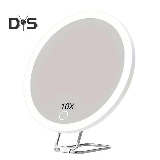 

Зеркало увеличительное 10/20/30X со светодиодной подсветкой, пинцетом, вращающимся на 360 градусов, портативное настенное ручное настольное зеркало для макияжа для мужчин и женщин 10X белый