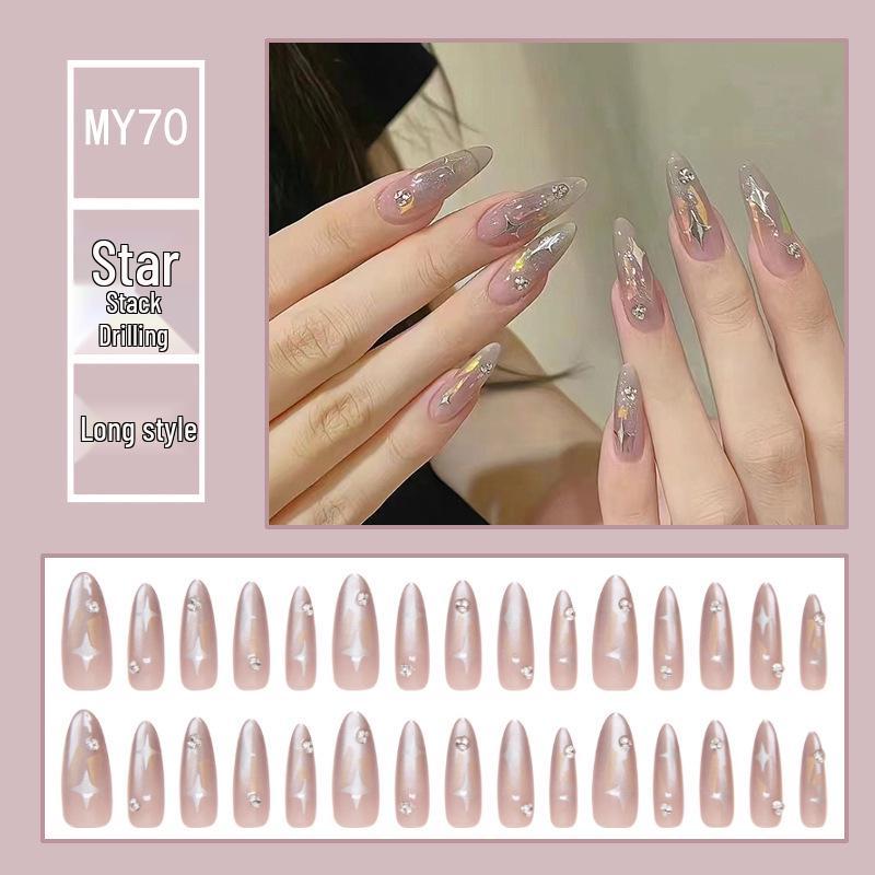 

Наклейки для ногтей Кошачий глаз Звезда Овал: Стильный длинный маникюр с изысканными кристальными акцентами