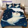 White Cat Pattern Bedding Quilt Set Quilt Cover Pillowcase Home Decoration Birthday Gift (1 * Duvet Cover + 2 * Pillowcase, Without Core)