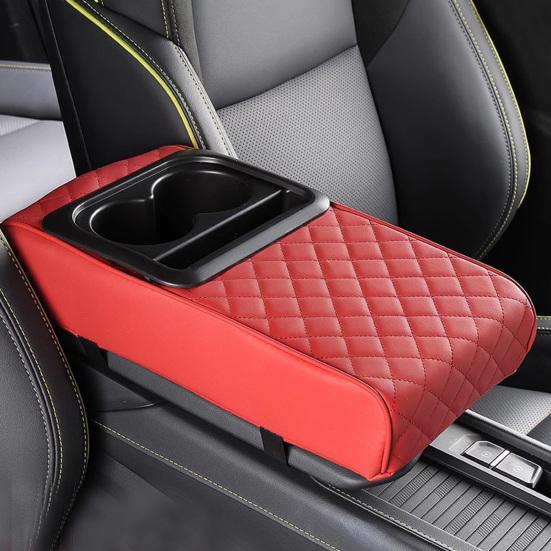 Yousheng Center Console Cover for Car Waterproof Faux Leather Car Arm Rest Cover with 2 Cup Holders Universal Car Interior Accessories