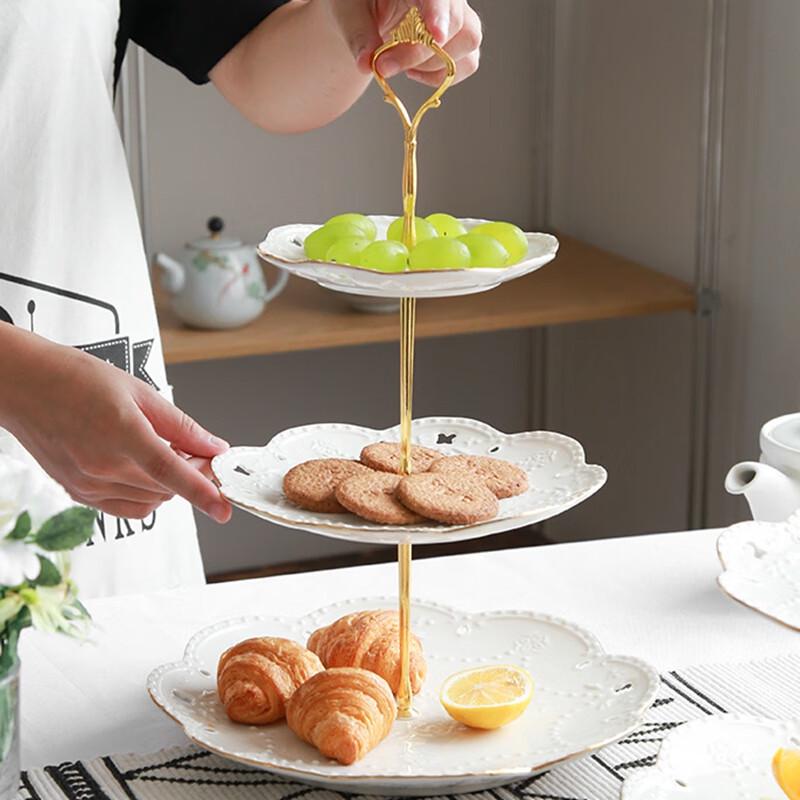 Gold Rim 3-Tier Ceramic Dessert and Fruit Stand