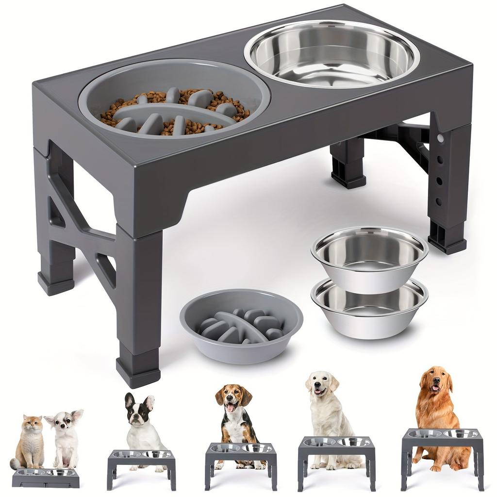 Elevated Dog Feeder Bowls Adjustable Raised Stand with Double Stainless Steel Food Water Bowls Small Medium Large Dogs