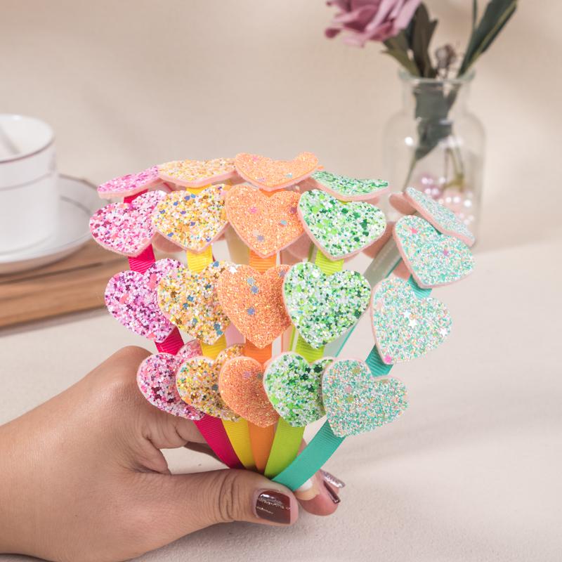 5 Stück Mode Mädchen Stirnbänder Glitzer Herz Haarbänder Niedliche Kinder Kinder Zähne Plastik Stirnband Mädchen Kinder Haarschmuck