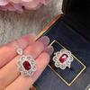 Luxury Ruby Gem Jewelry Set: Exquisite Three-Piece Earrings, Ring, and Necklace for Women