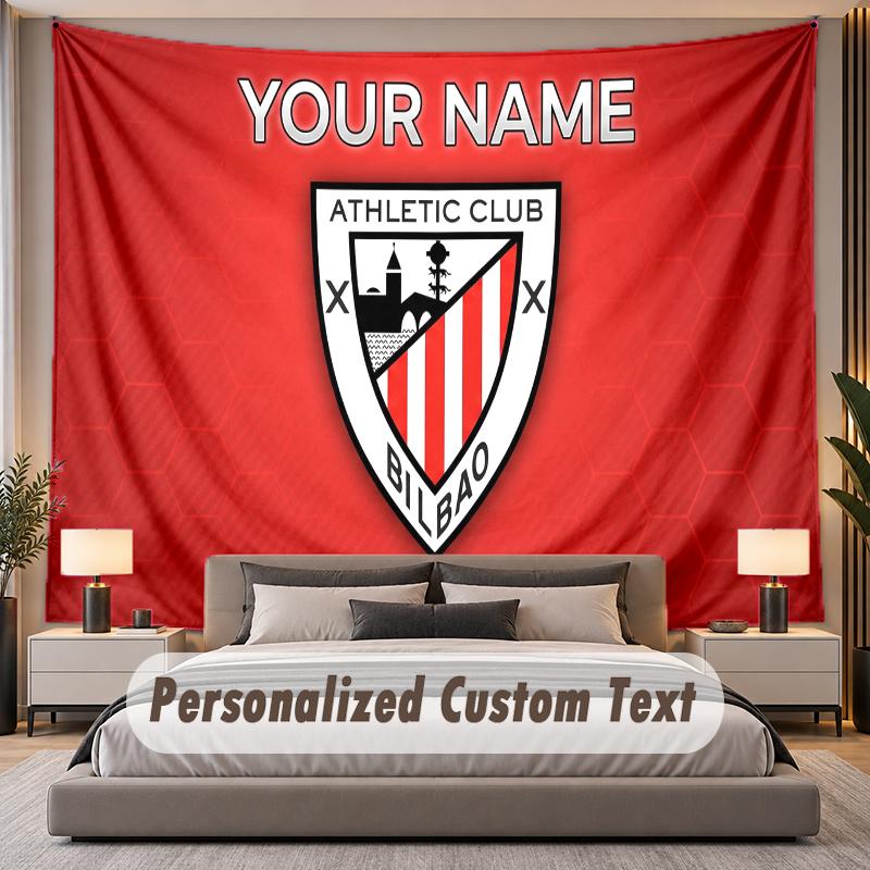 Custom Name Text Tapestry Athletic Bilbao FC Personalized Polyester Wall Tapestry For Bedroom And Room