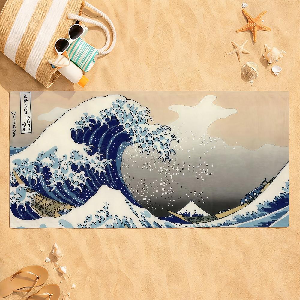 Print The Great Wave Off Kanagawa Towel Drying Bath Towel Applicable To Light Swimming Camping Yoga Beach Out