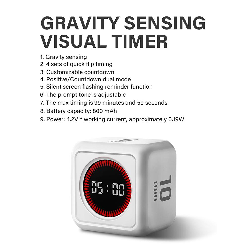 

Timer Gravity Sensor Flipping LED Display 4 Preset Time Mini Cube Timer for Cooking Learning Tool