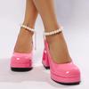 Fashion Chunky Platform High Heels Pumps Women Fashion Pearl Ankle Strap Party Shoes Woman Patent Leather Thick Heeled Mary Jane Shoes
